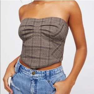 Free People Structured Corset Brown Plaid Top S